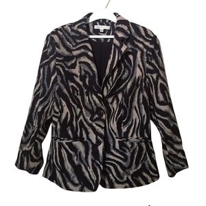 CLEO Animal Print Grey Beige Black 3/4 Sleeve Blazer Jacket